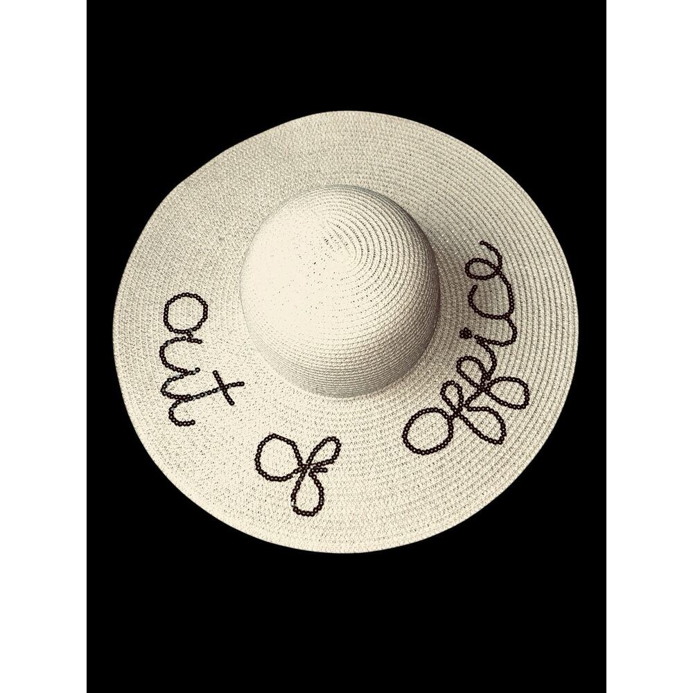 Nicole Marciano Big Floppy Ivory 100% Straw “OUT OF OFFICE” Beach Vacation Hat